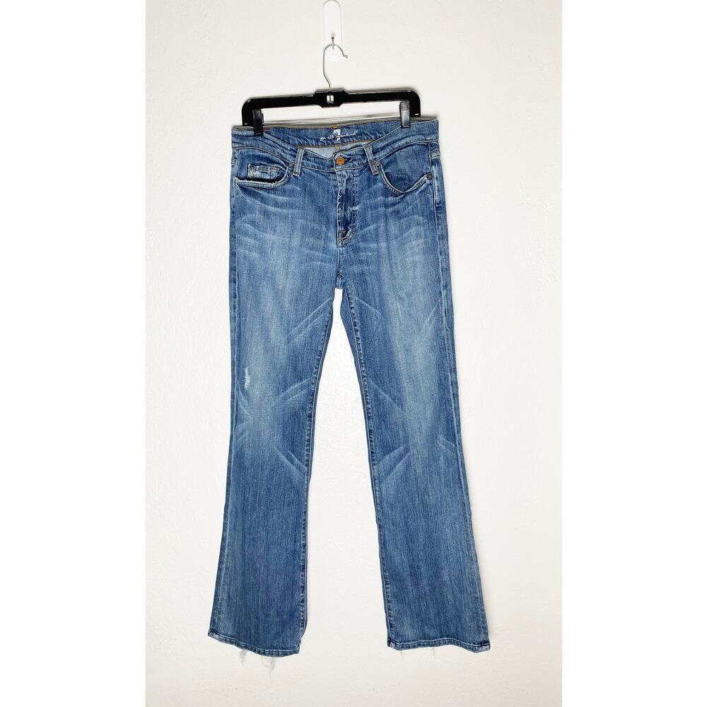 7 For All Mankind Women's Bootcut Jeans Cotton Stretch Mid Rise Distress Raw Hem
